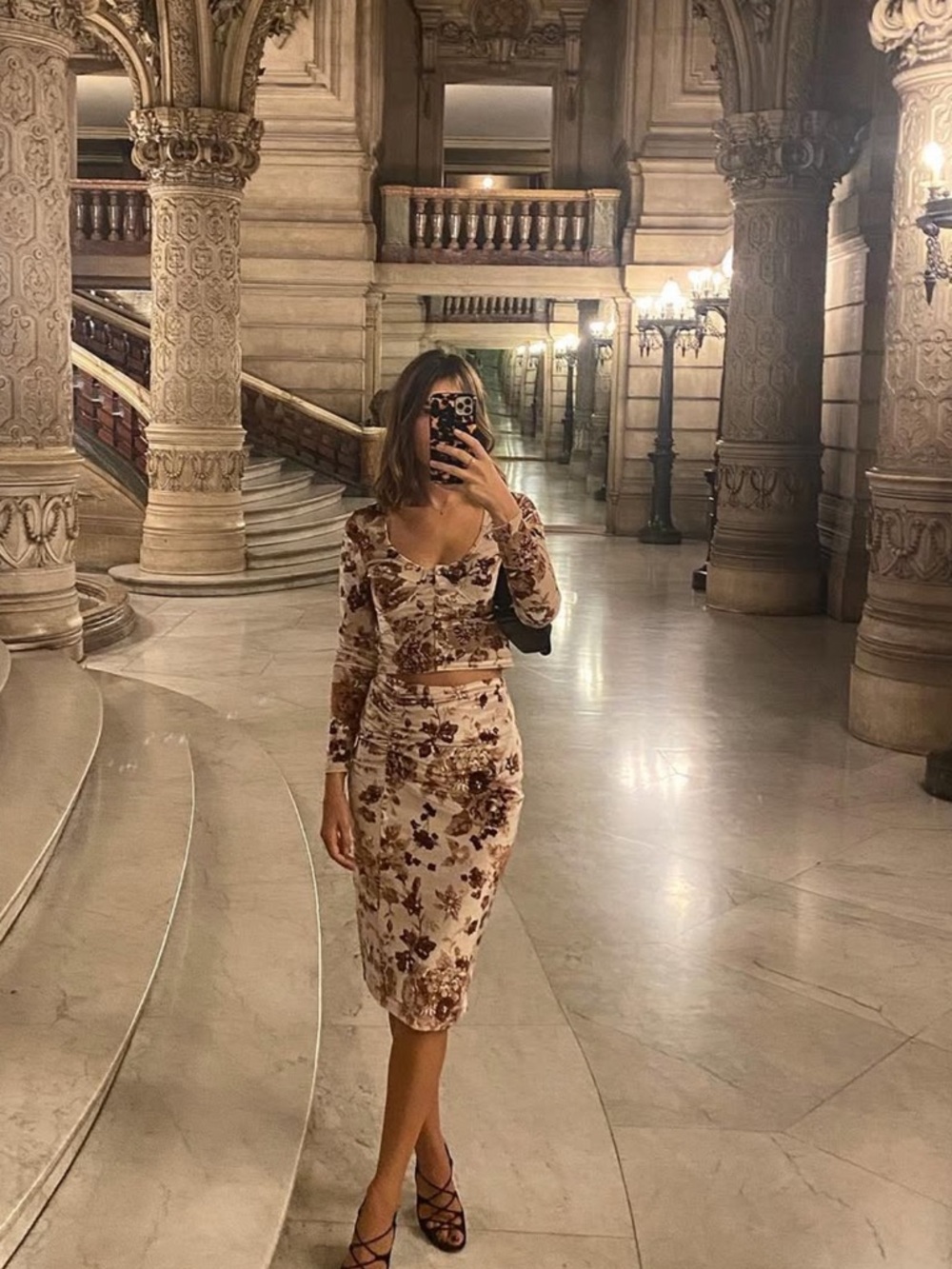 Rouje Cream and Brown Floral Two-Piece Set